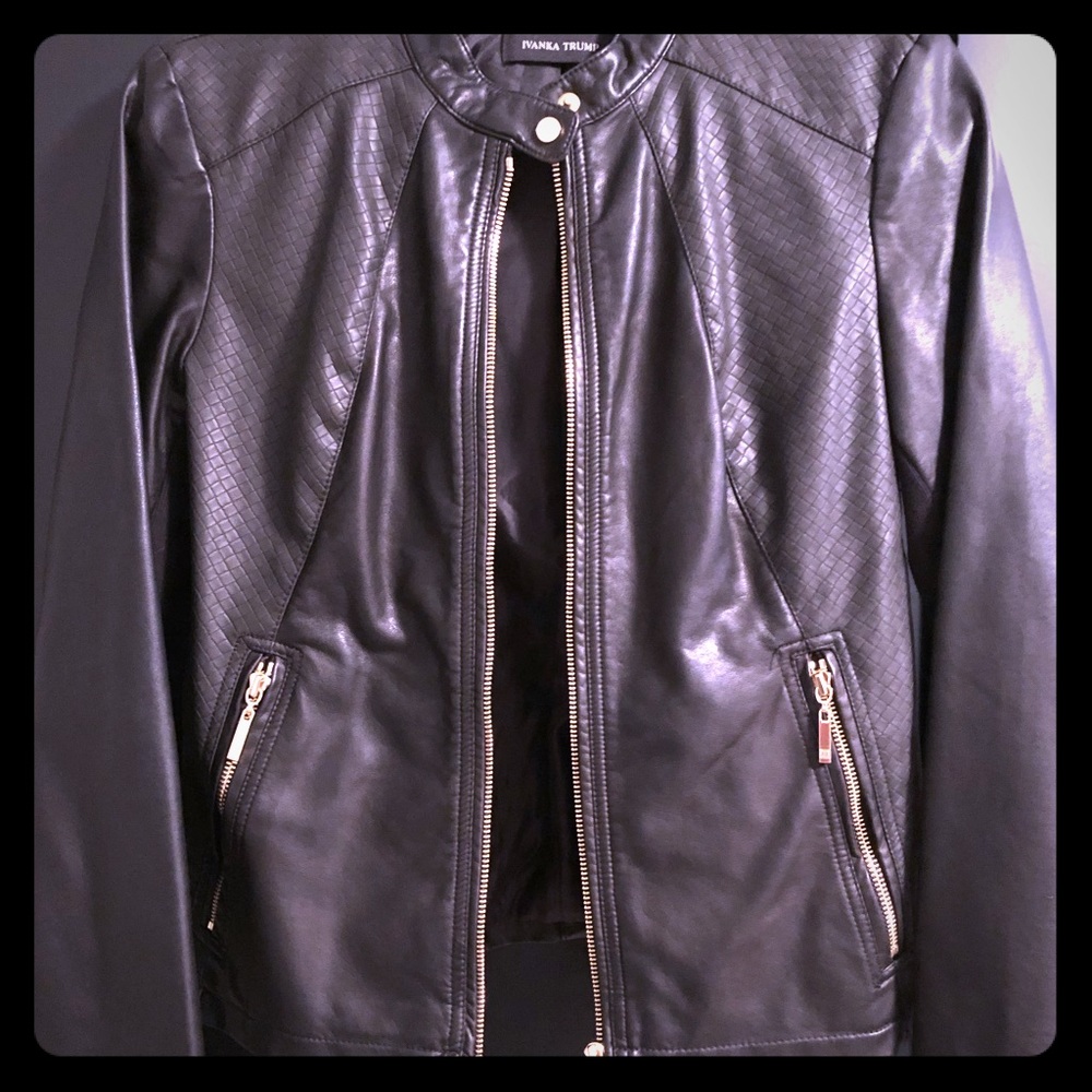 Leather jacket with gold zippers